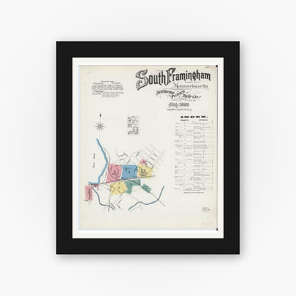 Old map wall art mockup — black gallery frame with white mat — Sanborn Fire Insurance Map from South Farmington, Middlesex County, Massachusetts (1892), Sheet #0001