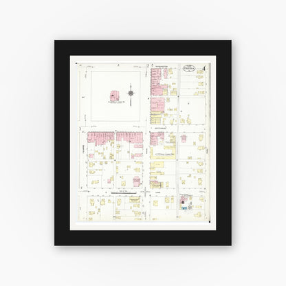 Old map wall art mockup — black gallery frame with white mat — Sanborn Fire Insurance Map from Osceola, Clarke County, Iowa (1913), Sheet #0004