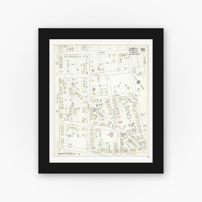 Old map wall art mockup — black gallery frame with white mat — Sanborn Fire Insurance Map from Rome, Oneida County, New York (1914), Sheet #0031