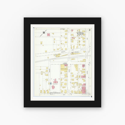 Old map wall art mockup — black gallery frame with white mat — Sanborn Fire Insurance Map from Mount Sterling, Madison County, Ohio (1910), Sheet #0002