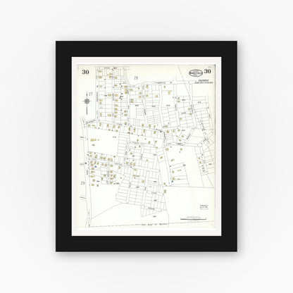 Old map wall art mockup — black gallery frame with white mat — Sanborn Fire Insurance Map from Wakefield, Middlesex County, Massachusetts (1923), Sheet #0030