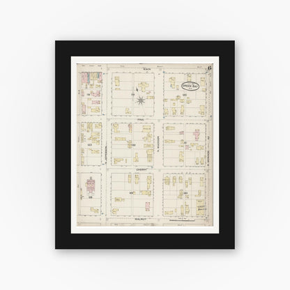 Old map wall art mockup — black gallery frame with white mat — Sanborn Fire Insurance Map from Green Bay, Brown County, Wisconsin (1887), Sheet #0006