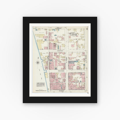 Old map wall art mockup — black gallery frame with white mat — Sanborn Fire Insurance Map from Wilmington, New Hanover County, North Carolina (1884), Sheet #0004