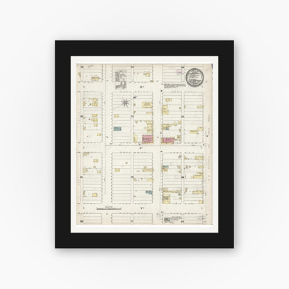Old map wall art mockup — black gallery frame with white mat — Sanborn Fire Insurance Map from Los Banos, Merced County, California (1894), Sheet #0001