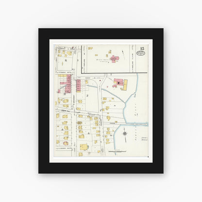 Old map wall art mockup — black gallery frame with white mat — Sanborn Fire Insurance Map from Nyack, Rockland County, New York. (1919), Sheet #0015