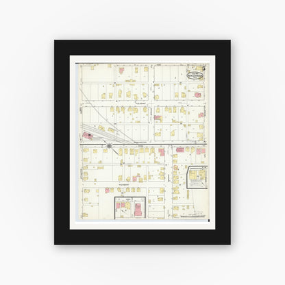Old map wall art mockup — black gallery frame with white mat — Sanborn Fire Insurance Map from New Lexington, Perry County, Ohio (1916), Sheet #0005