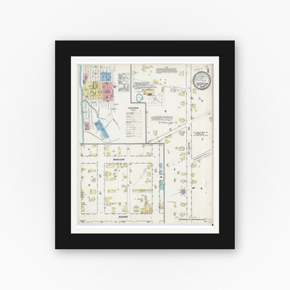 Old map wall art mockup — black gallery frame with white mat — Sanborn Fire Insurance Map from Cannelton, Perry County, Indiana (1892) - Complete Map Set