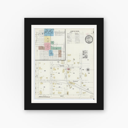 Old map wall art mockup — black gallery frame with white mat — Sanborn Fire Insurance Map from Ocala, Marion County, Florida (1891) - Complete Map Set
