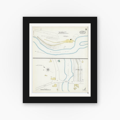 Old map wall art mockup — black gallery frame with white mat — Sanborn Fire Insurance Map from Hawley, Wayne County, Pennsylvania (1892), Sheet #0003