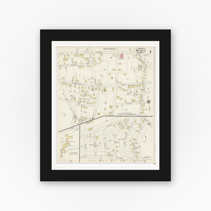 Old map wall art mockup — black gallery frame with white mat — Sanborn Fire Insurance Map from Belmont, Middlesex County, Massachusetts (1915), Sheet #0004