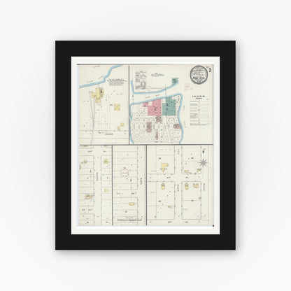 Old map wall art mockup — black gallery frame with white mat — Sanborn Fire Insurance Map from Pine City, Pine County, Minnesota (1894) - Complete Map Set