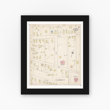 Old map wall art mockup — black gallery frame with white mat — Sanborn Fire Insurance Map from Richwood, Union County, Ohio (1921), Sheet #0004