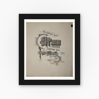 Old map wall art mockup — black gallery frame with white mat — Sanborn Fire Insurance Map from El Paso, El Paso County, Texas (1950), Sheet #0001