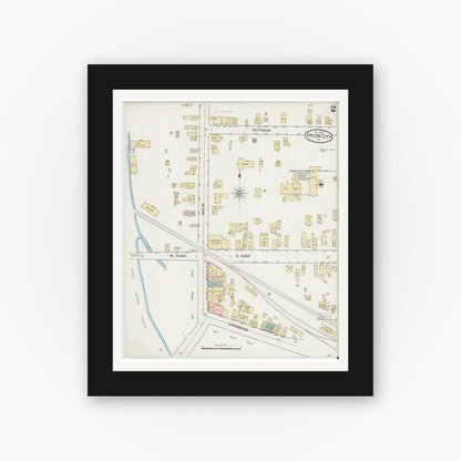 Old map wall art mockup — black gallery frame with white mat — Sanborn Fire Insurance Map from Union City, Erie County, Pennsylvania (1887), Sheet #0002