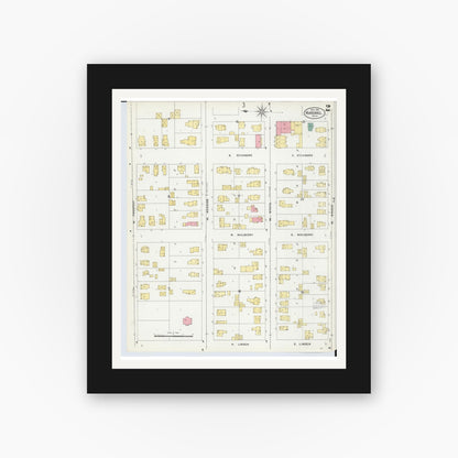 Old map wall art mockup — black gallery frame with white mat — Sanborn Fire Insurance Map from Marshall, Calhoun County, Michigan (1906), Sheet #0002
