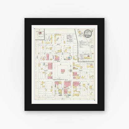 Old map wall art mockup — black gallery frame with white mat — Sanborn Fire Insurance Map from Mount Vernon, Lawrence County, Missouri (1900), Sheet #0001