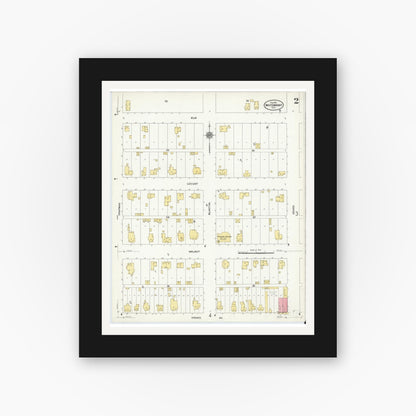 Old map wall art mockup — black gallery frame with white mat — Sanborn Fire Insurance Map from Whitewright, Grayson County, Texas (1911), Sheet #0002
