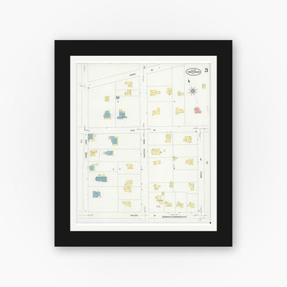 Old map wall art mockup — black gallery frame with white mat — Sanborn Fire Insurance Map from Swarthmore, Delaware County, Pennsylvania (1909), Sheet #0003