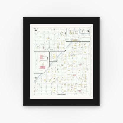 Old map wall art mockup — black gallery frame with white mat — Sanborn Fire Insurance Map from Mission, Hidalgo County, Texas (1933), Sheet #0006
