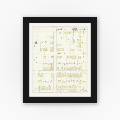 Old map wall art mockup — black gallery frame with white mat — Sanborn Fire Insurance Map from Spencer, Rowan County, North Carolina (1913), Sheet #0006