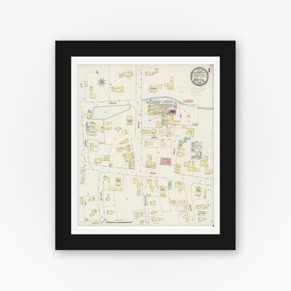 Old map wall art mockup — black gallery frame with white mat — Sanborn Fire Insurance Map from Medfield, Norfolk County, Massachusetts (1898) - Complete Map Set