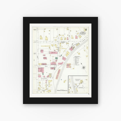 Old map wall art mockup — black gallery frame with white mat — Sanborn Fire Insurance Map from Culpeper, Culpeper County, Virginia (1908), Sheet #0002