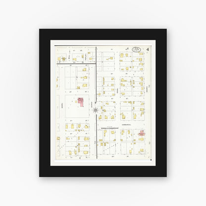 Old map wall art mockup — black gallery frame with white mat — Sanborn Fire Insurance Map from Leon, Decatur County, Iowa (1898), Sheet #0004