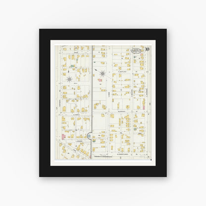 Old map wall art mockup — black gallery frame with white mat — Sanborn Fire Insurance Map from Rochester, Beaver County, Pennsylvania (1903), Sheet #0010