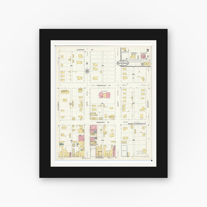 Old map wall art mockup — black gallery frame with white mat — Sanborn Fire Insurance Map from Breckenridge, Wilkin County, Minnesota (1909), Sheet #0003