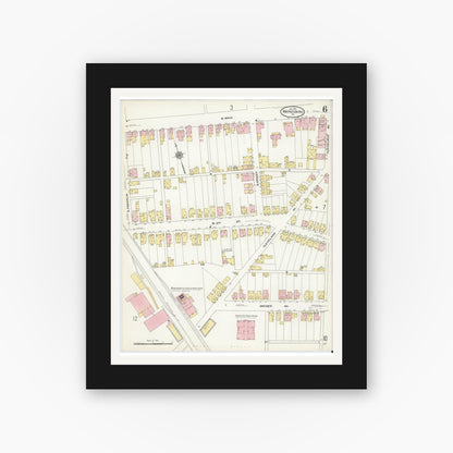 Old map wall art mockup — black gallery frame with white mat — Sanborn Fire Insurance Map from Waynesboro, Franklin County, Pennsylvania (1910), Sheet #0006