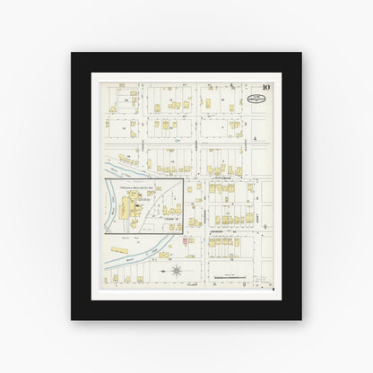 Old map wall art mockup — black gallery frame with white mat — Sanborn Fire Insurance Map from Connellsville, Fayette County, Pennsylvania (1896), Sheet #0010