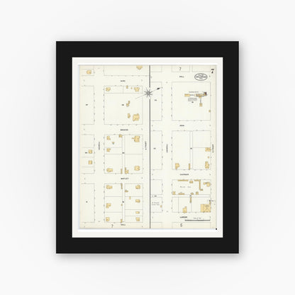 Old map wall art mockup — black gallery frame with white mat — Sanborn Fire Insurance Map from Childress, Childress County, Texas (1907), Sheet #0007