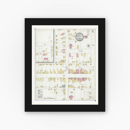 Old map wall art mockup — black gallery frame with white mat — Sanborn Fire Insurance Map from Kingston, Ross County, Ohio (1900), Sheet #0001