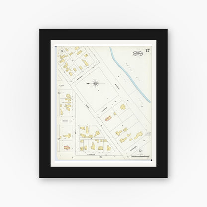 Old map wall art mockup — black gallery frame with white mat — Sanborn Fire Insurance Map from Escanaba, Delta County, Michigan (1906), Sheet #0017