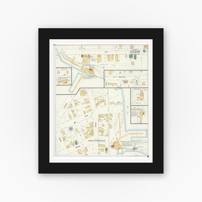 Old map wall art mockup — black gallery frame with white mat — Sanborn Fire Insurance Map from East Jordan, Charlevoix County, Michigan (1901), Sheet #0002