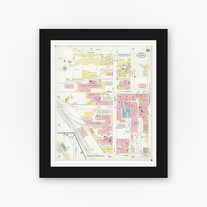 Old map wall art mockup — black gallery frame with white mat — Sanborn Fire Insurance Map from Salem, Columbiana County, Ohio (1909), Sheet #0016