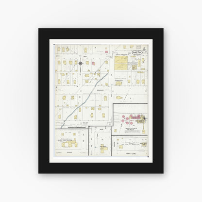 Old map wall art mockup — black gallery frame with white mat — Sanborn Fire Insurance Map from Hamilton, Hancock County, Illinois (1912), Sheet #0005