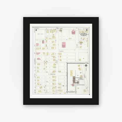 Old map wall art mockup — black gallery frame with white mat — Sanborn Fire Insurance Map from Loudonville, Ashland County, Ohio (1924), Sheet #0004