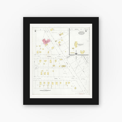 Old map wall art mockup — black gallery frame with white mat — Sanborn Fire Insurance Map from Deerfield, Lake County, Illinois (1929), Sheet #0005