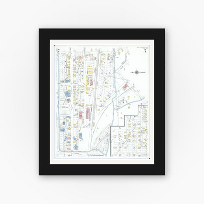 Old map wall art mockup — black gallery frame with white mat — Sanborn Fire Insurance Map from New Lexington, Perry County, Ohio (1950), Sheet #0007