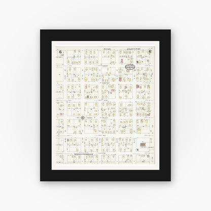 Old map wall art mockup — black gallery frame with white mat — Sanborn Fire Insurance Map from Colorado, Mitchell County, Texas (1925), Sheet #0006