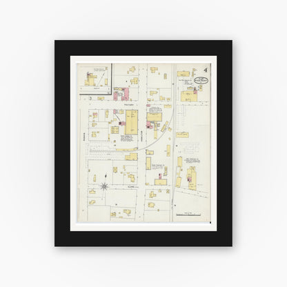 Old map wall art mockup — black gallery frame with white mat — Sanborn Fire Insurance Map from High Point, Guilford County, North Carolina (1896), Sheet #0004