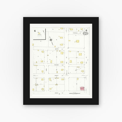 Old map wall art mockup — black gallery frame with white mat — Sanborn Fire Insurance Map from Killeen, Bell County, Texas (1926), Sheet #0006