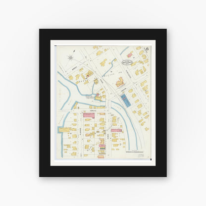 Old map wall art mockup — black gallery frame with white mat — Sanborn Fire Insurance Map from Battle Creek, Calhoun County, Michigan (1902), Sheet #0006