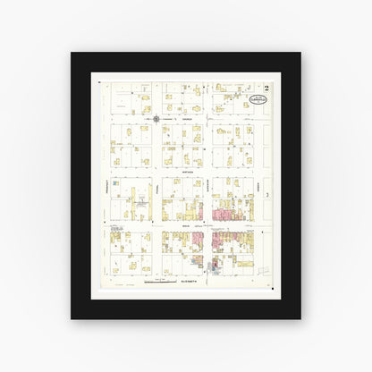 Old map wall art mockup — black gallery frame with white mat — Sanborn Fire Insurance Map from Clarksville, Butler County, Iowa (1910), Sheet #0002