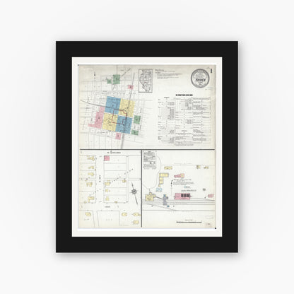 Old map wall art mockup — black gallery frame with white mat — Sanborn Fire Insurance Map from Virden, Macoupin County, Illinois (1914) - Complete Map Set