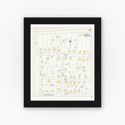 Old map wall art mockup — black gallery frame with white mat — Sanborn Fire Insurance Map from Commerce, Hunt County, Texas (1911), Sheet #0003