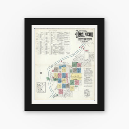 Old map wall art mockup — black gallery frame with white mat — Sanborn Fire Insurance Map from Brainerd, Crow Wing County, Minnesota (1913) - Complete Map Set