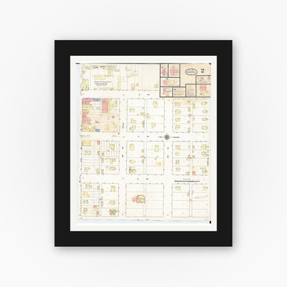 Old map wall art mockup — black gallery frame with white mat — Sanborn Fire Insurance Map from Rockwell, Cerro Gordo County, Iowa (1932), Sheet #0002