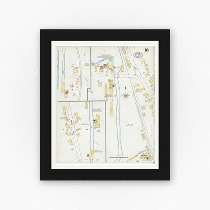 Old map wall art mockup — black gallery frame with white mat — Sanborn Fire Insurance Map from Athol, Worcester County, Massachusetts (1905), Sheet #0016